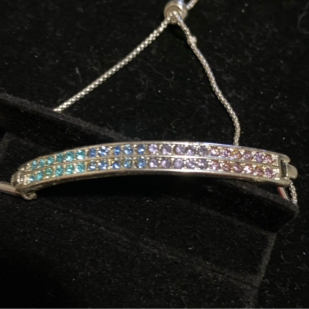 Elegant Multicolor Rainbow Pave Bracelet- silver, blue, purple, pink new- no tag